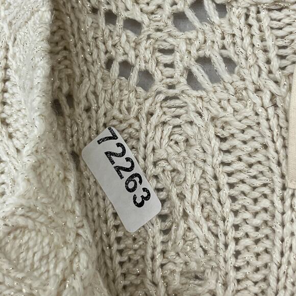 LUCKY BRAND Sweater Womens L Puff Sleeve Shine Button Up Cardigan Beige - Picture 16 of 16